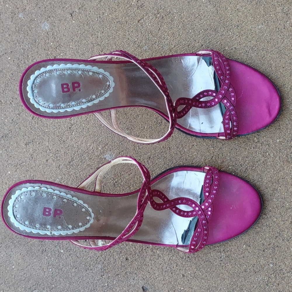 Raspberry, Fushia hot pink bling open toe heeled sandals, BP - Picture 11 of 12